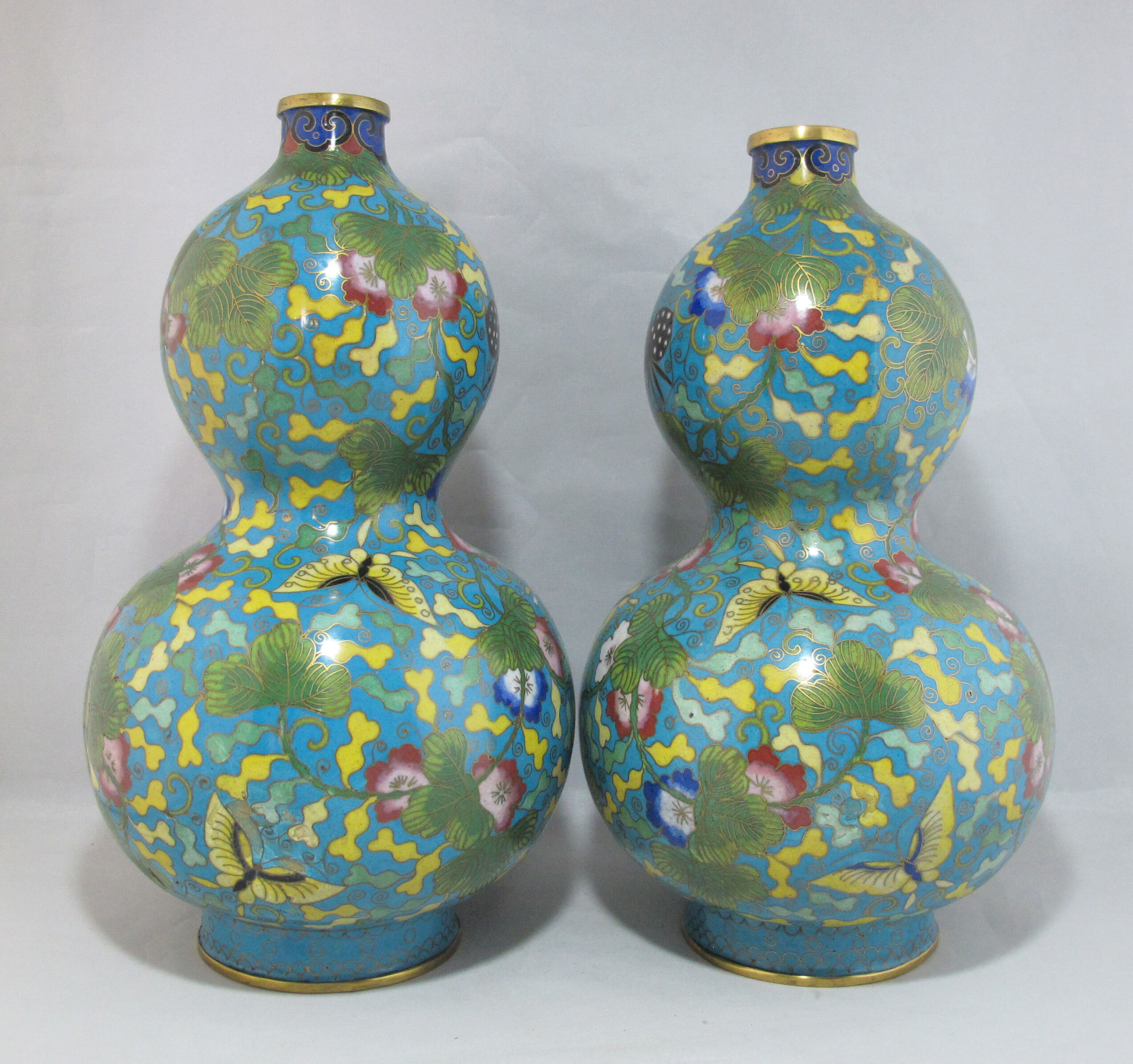 Pair of double gourd vases in cloisonné enamels Chinese, China early 20th century