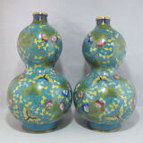 Pair of double gourd vases in cloisonné enamels Chinese, China early 20th century