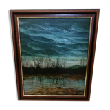 Old painting "Marécage" signed LANCI
