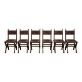 Suite de six chaises de style Renaissance en chêne et cuir