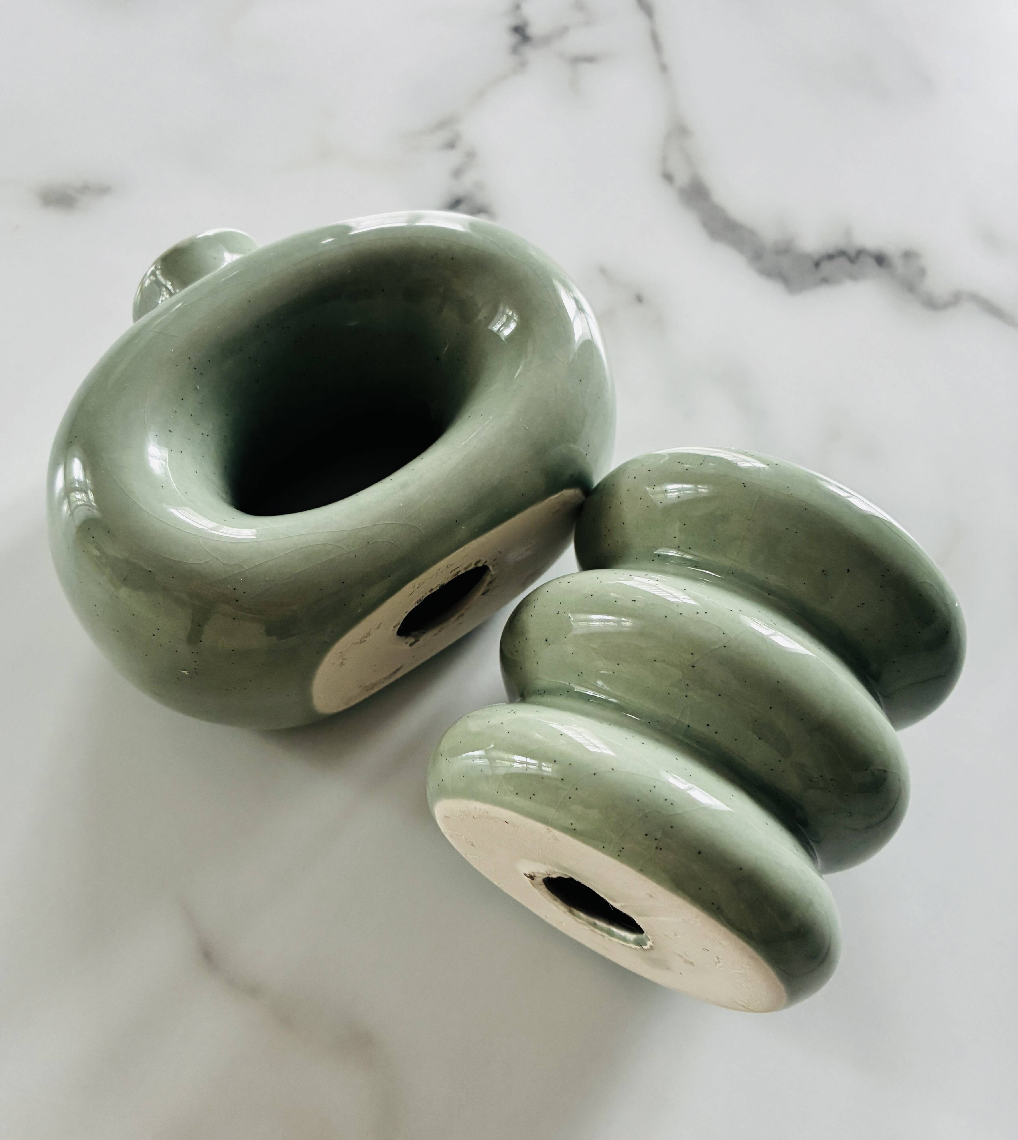 Set of 2 minimalist ceramic candle holders