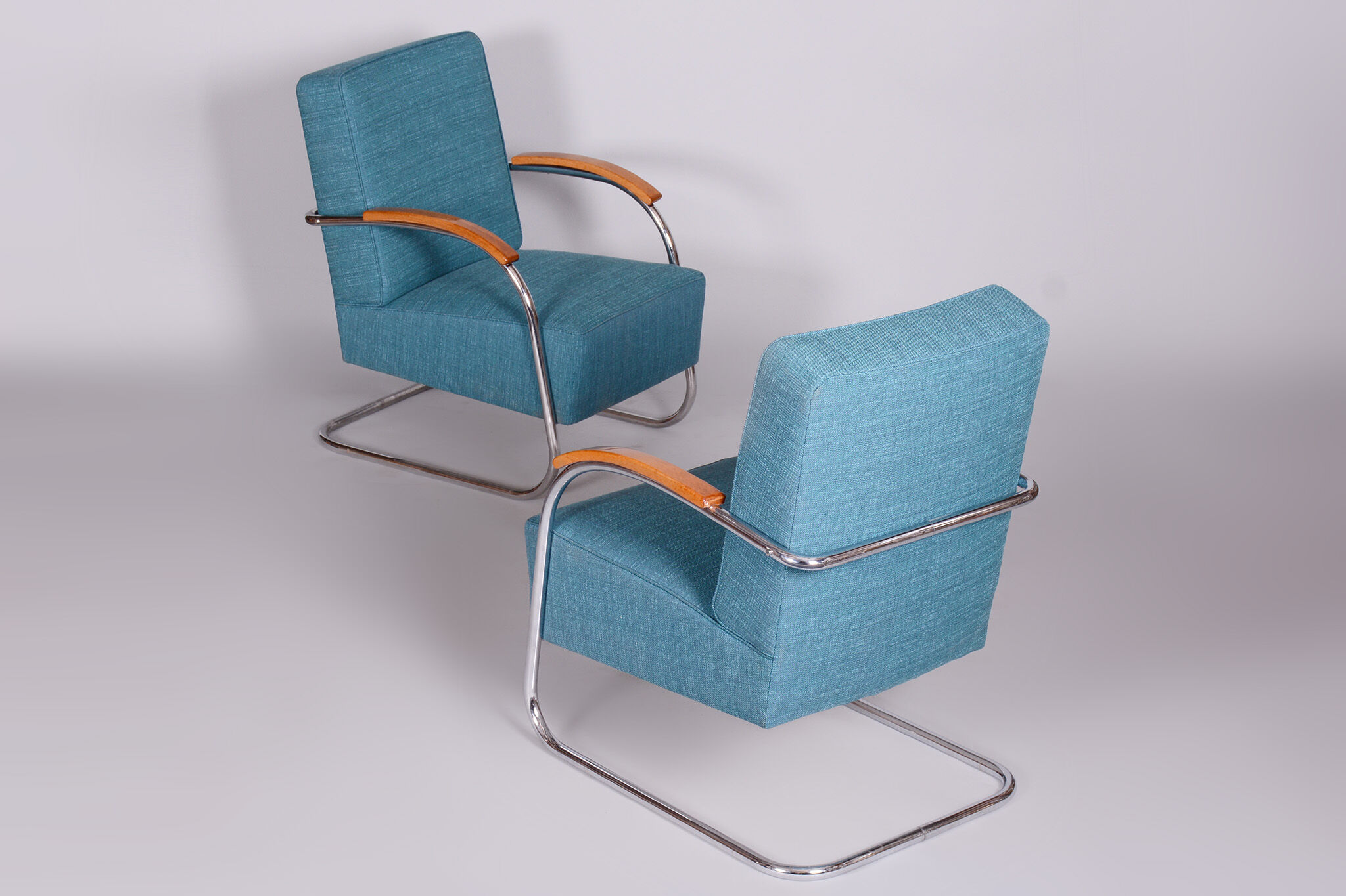 Set of Two Restored Blue Armchairs by Mucke-Melder, Czechia, 1930s