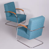 Set of Two Restored Blue Armchairs by Mucke-Melder, Czechia, 1930s