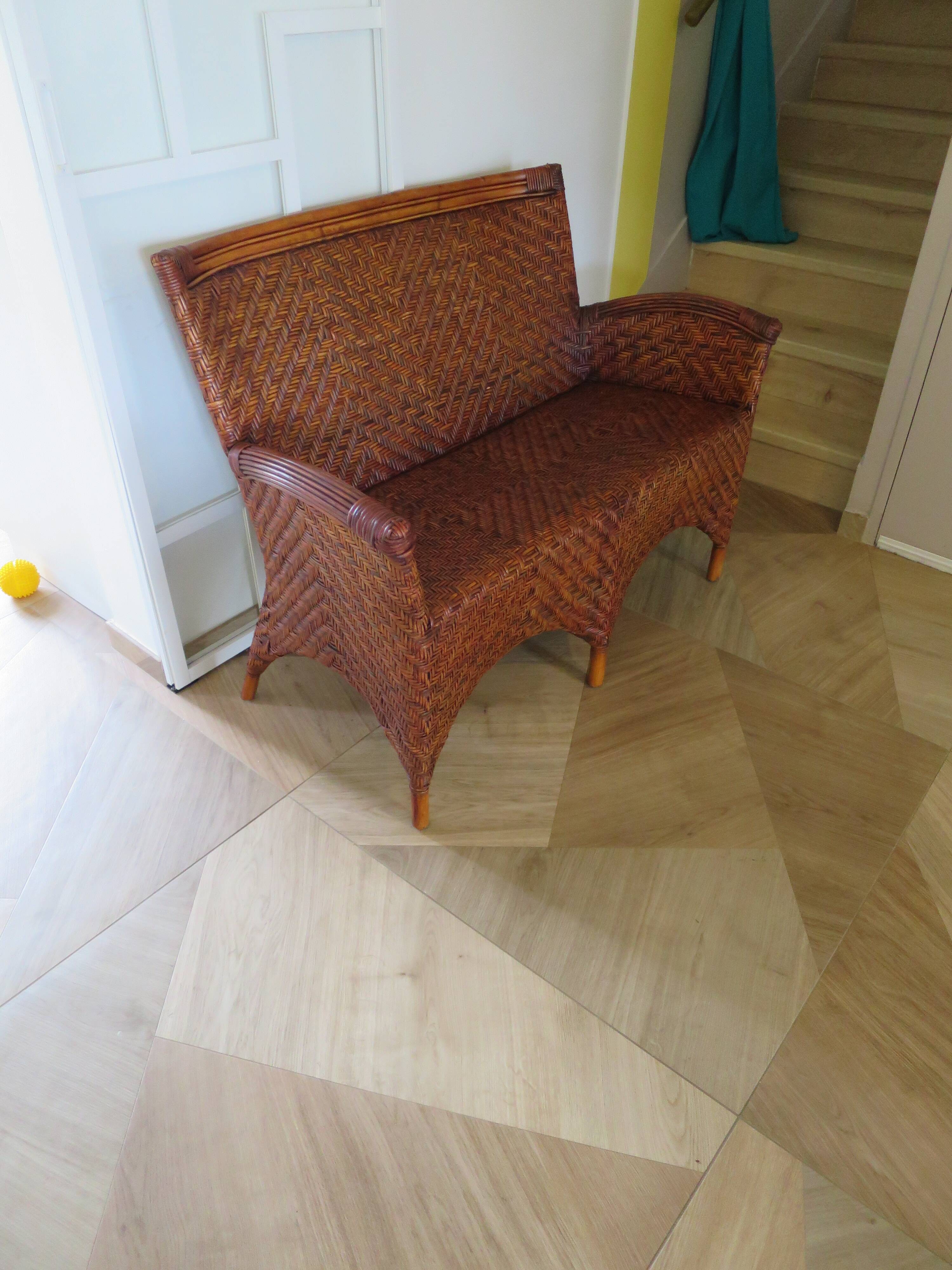 Two-seater banquette in woven rattan, wood and bamboo, 1980s.