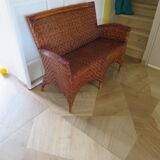 Two-seater banquette in woven rattan, wood and bamboo, 1980s.