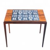 Side table with blue ceramics, Denmark, 1960s. After renovation.