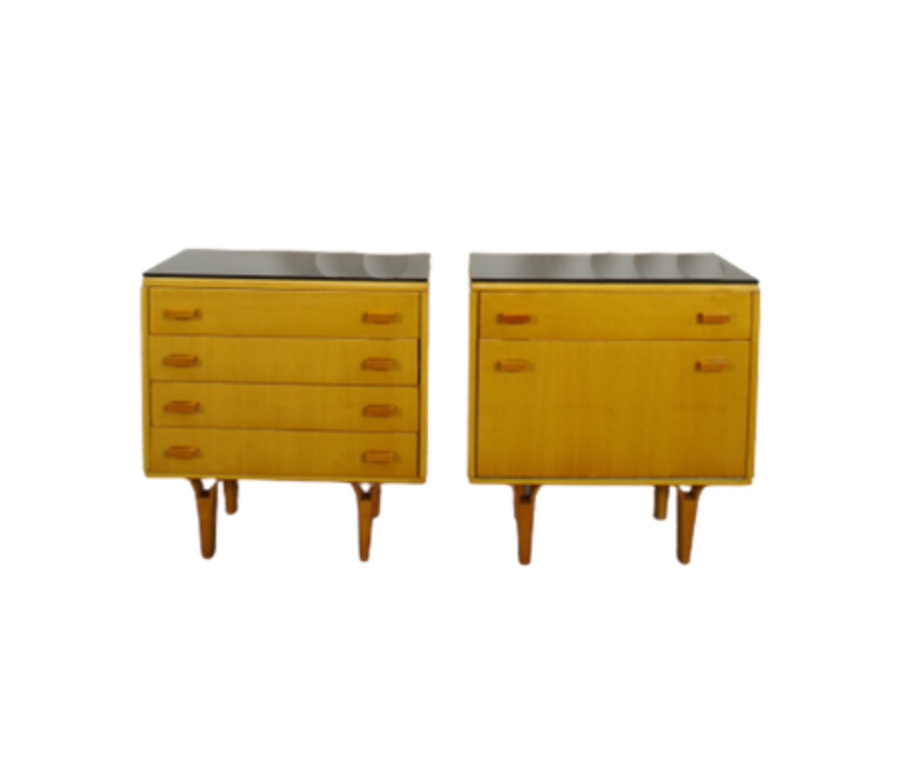 Set of vintage wooden design bedside tables