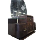 Vintage curved wooden sideboard / Art Deco wardrobe with mirror