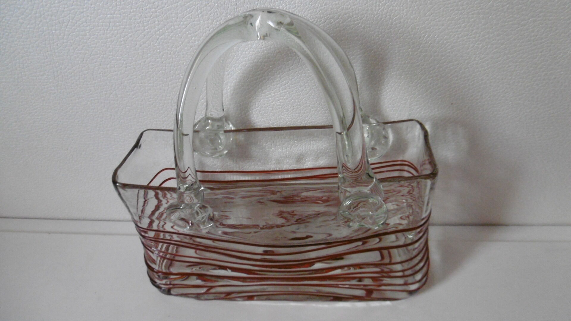 Vintage blown glass basket vase