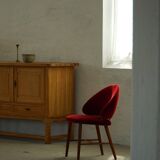 Mid-century toilet chair in oak and red velvet, by a Danish cabinetmaker, 1950s.
