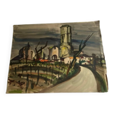 Watercolor/drawing on thick paper signed Claude ABADIE “L’abbaye”