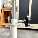 Adjustable industrial stool in white metal and light wood