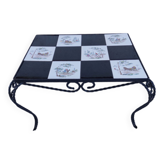 Coffee table, glazed ceramic and wrought iron