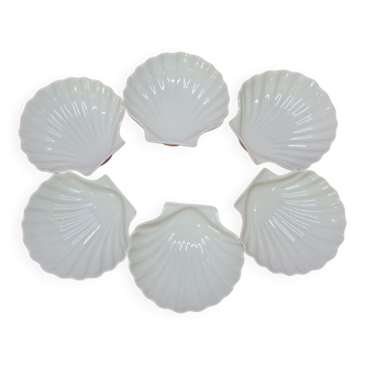 6 porcelain cups shaped like scallops CNP Tradition France