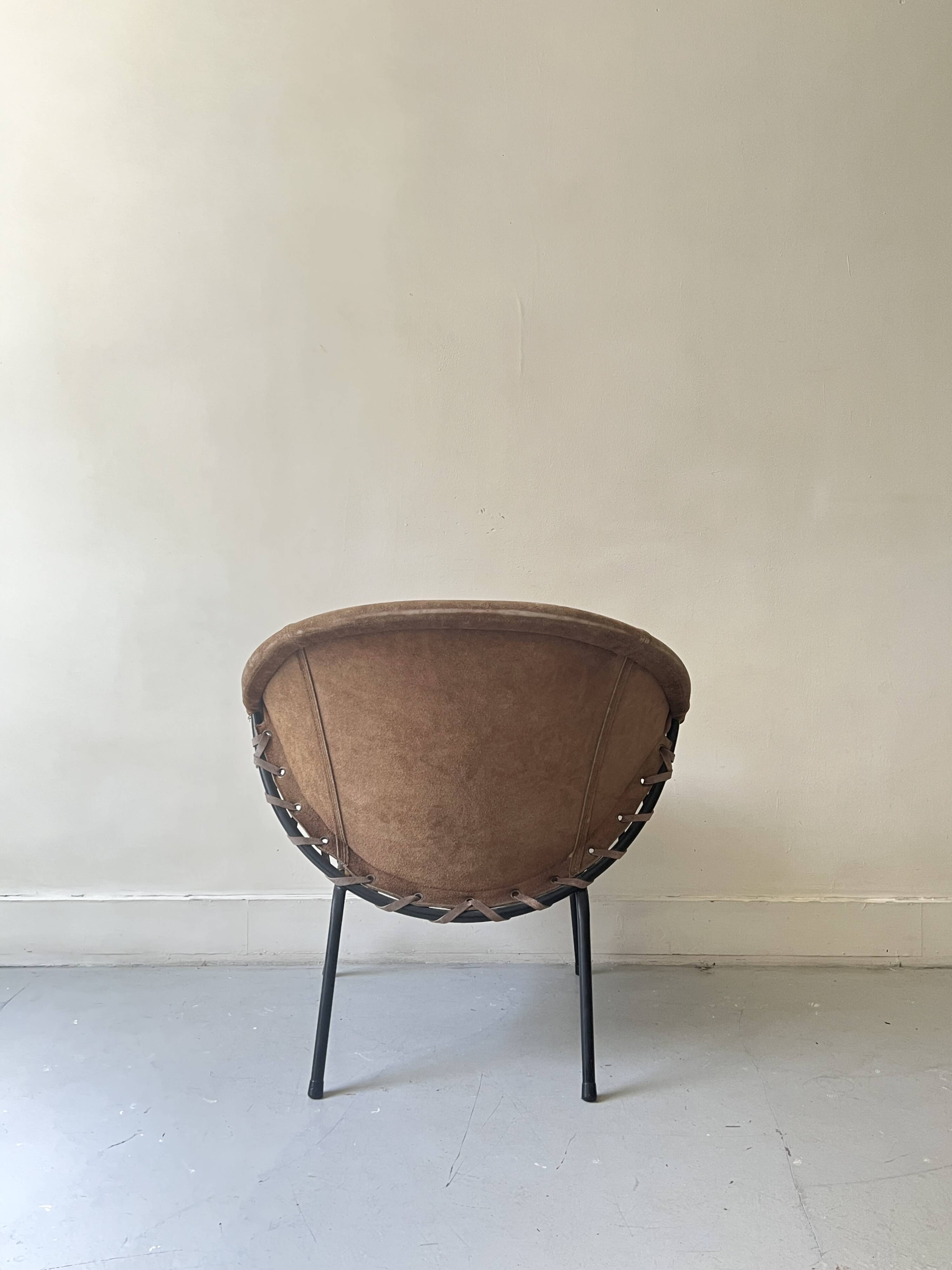 Designer armchair in brown suede circle ballon by Lusch & Co, Germany 1970s