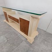 Vintage lacquer and burl wood credenza, 1980s