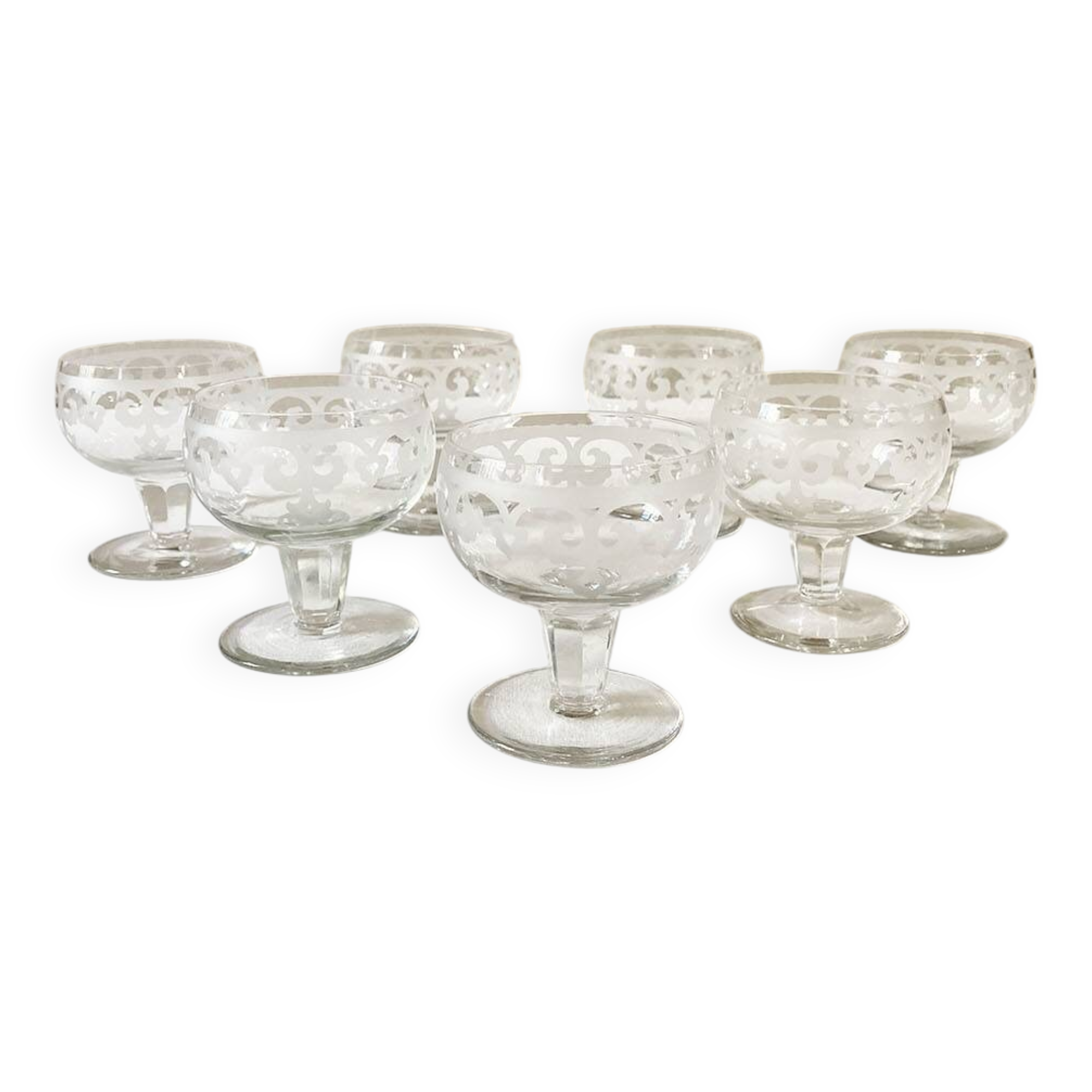 Antique engraved crystal aperitif glasses