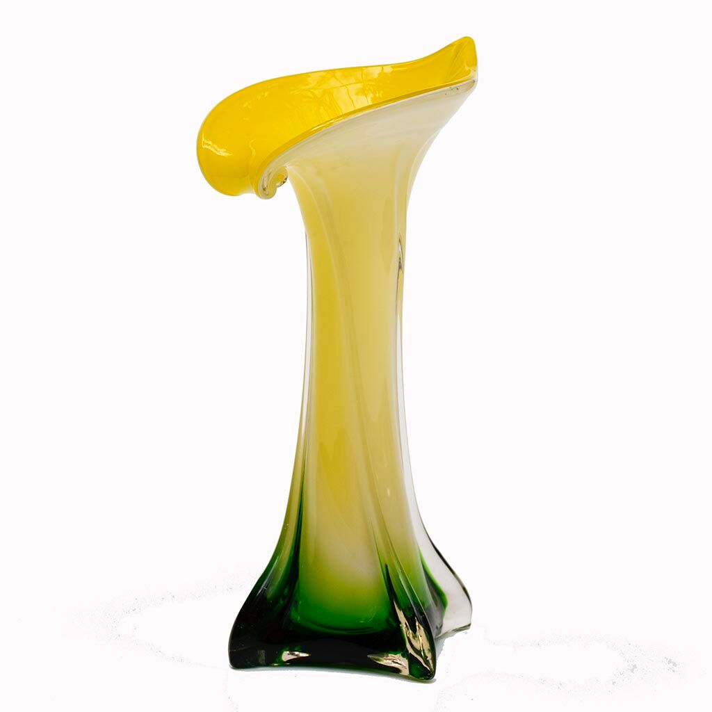 Vase soliflore form arum aroma green yellow glass Murano ⋆ Brocante Chic