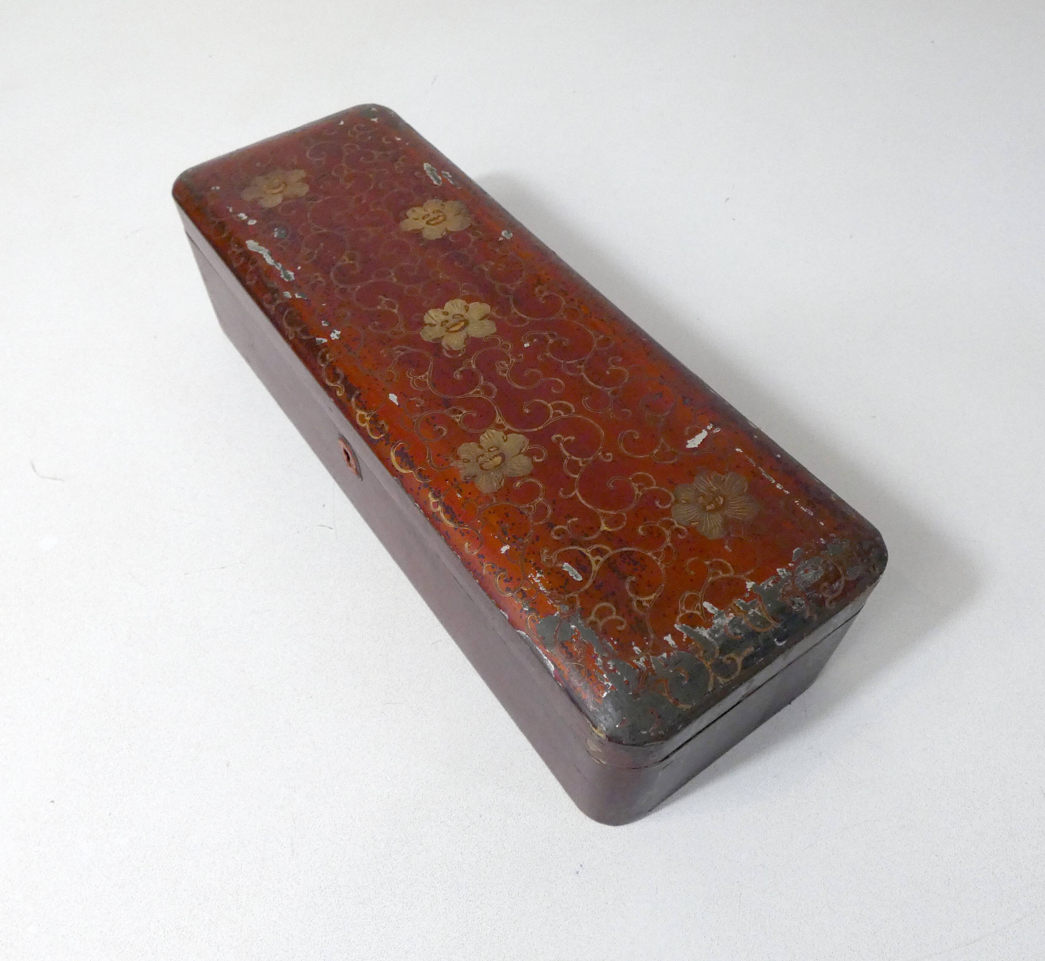 Antique orientalist art nouveau lacquered wooden box