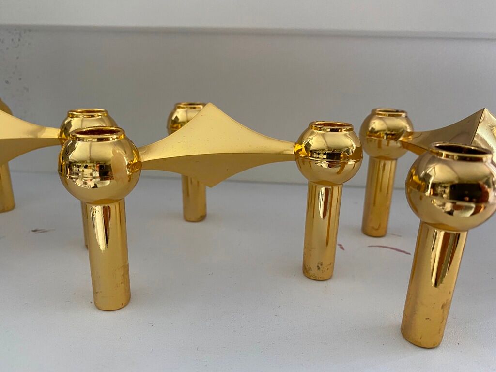 Series of 3 gold Nagel modular candlesticks