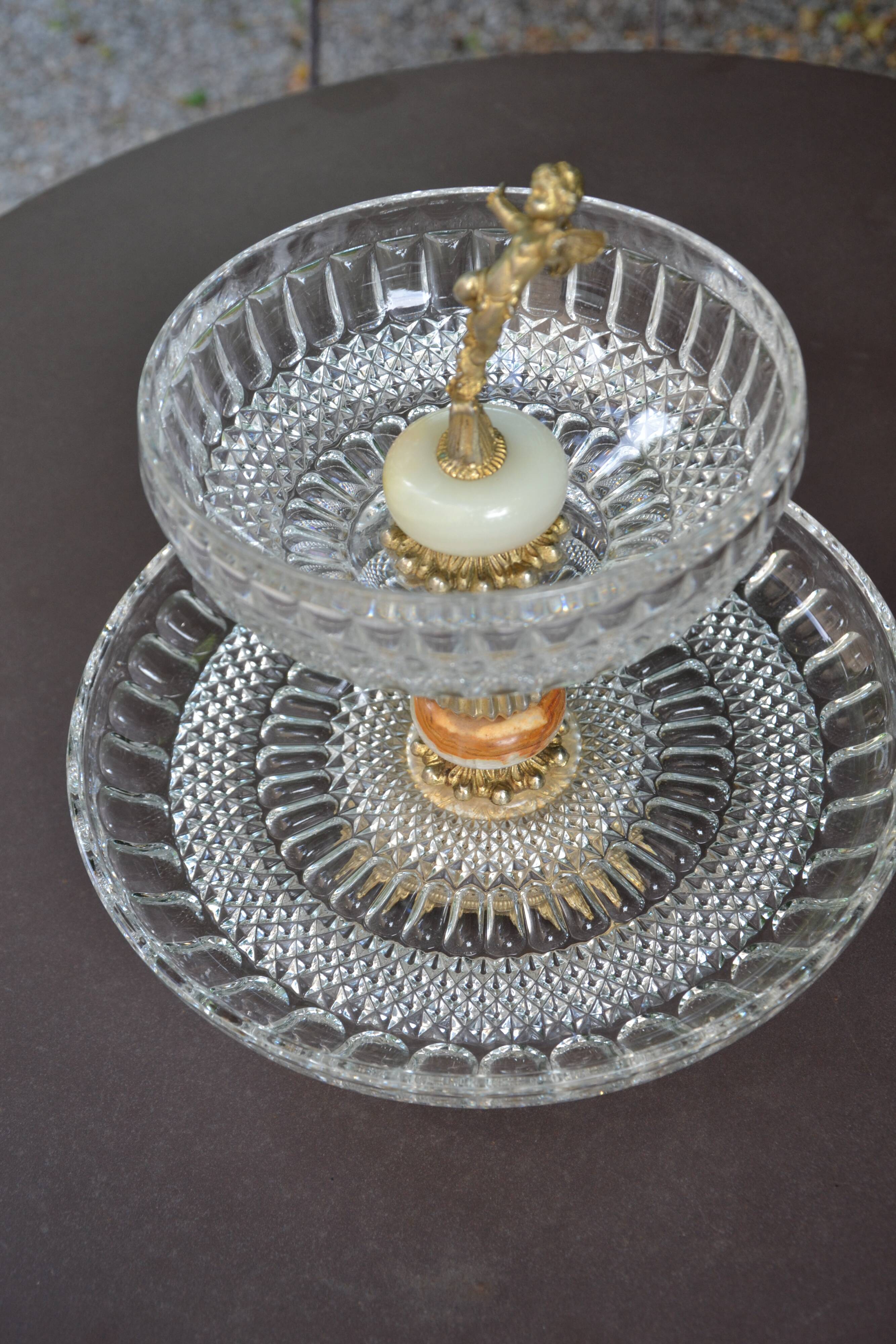 Présentoir, serviteur en cristal, onyx et bronze