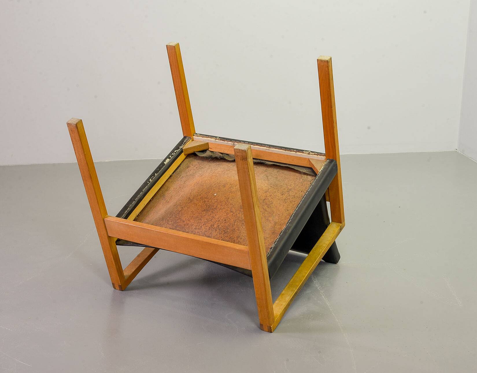 Brutalist Nordic Scandinavian Solid Oakwood and Black Leather Armchairs 60s