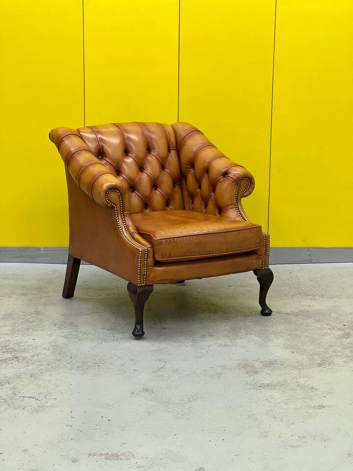 Vintage Chesterfield Regency Style Brown Leather Club Armchair