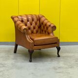Fauteuil Club en cuir brun vintage Chesterfield Regency Style