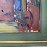 Vintage Modernists Oil Painting Still Life With Red Bottle, Signed Falck