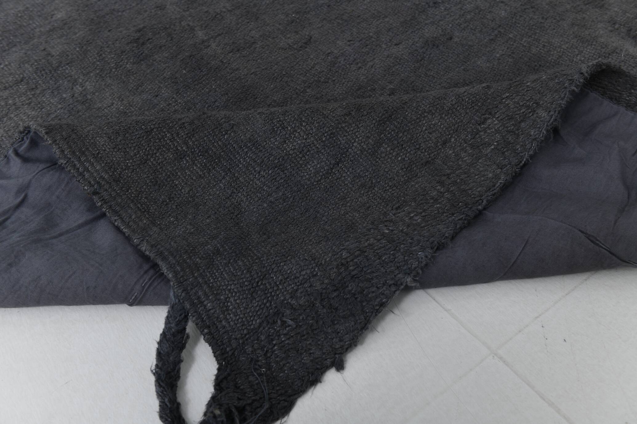 6x7 Charcoal Handwoven Anatolian Kilim Rug, 172x218 Cm