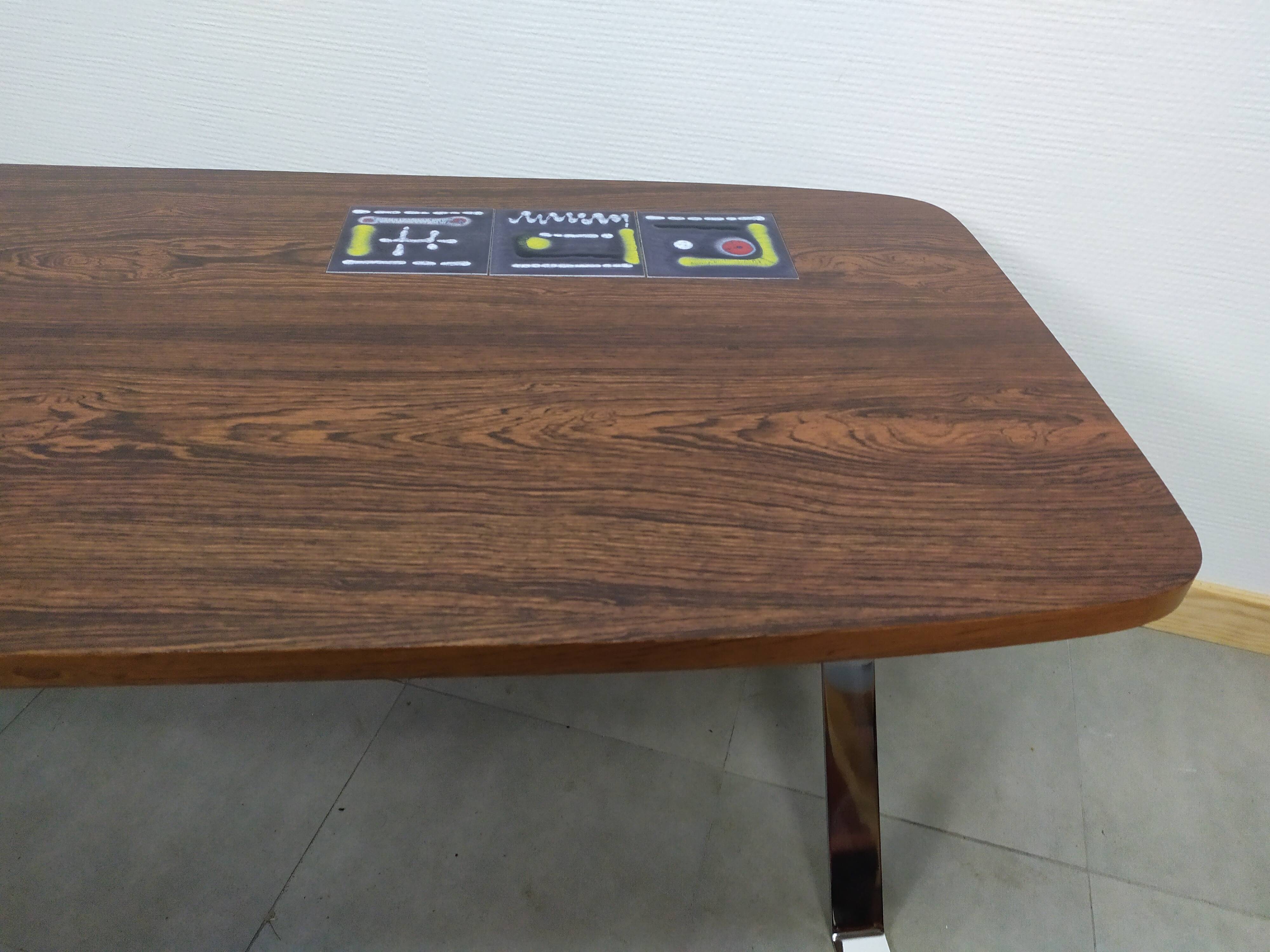 Table basse art déco vintage bois carrelage chrome