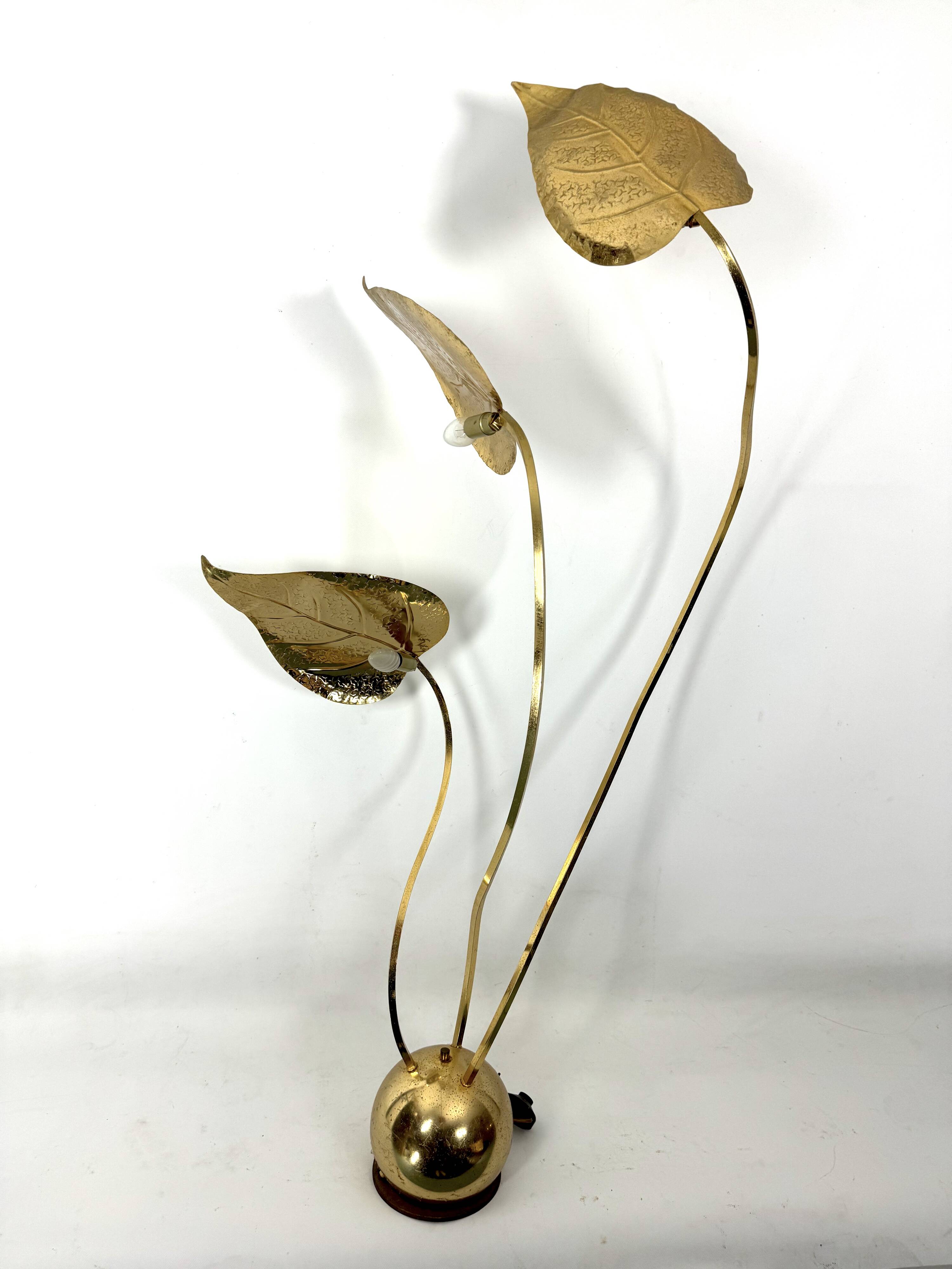 Italian Brass 3-Arm Floor Lamp Tommaso Barbi style , 1970s