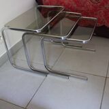 Smoked glass and chrome metal nesting tables
