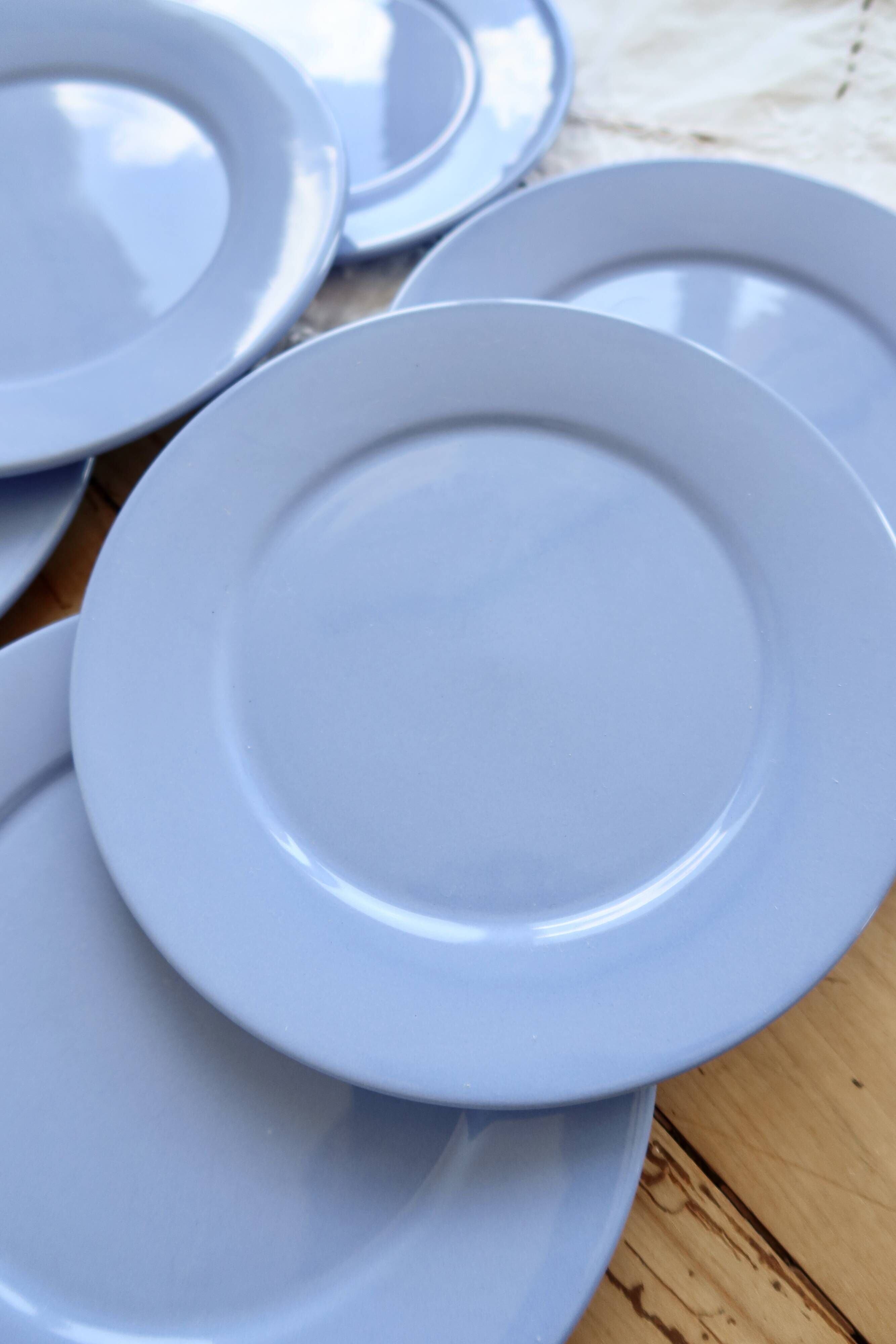 6 vintage sky blue faience dessert plates – Provençal coastal style