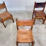 Set of 6 Maison Regain chairs in leather and elm