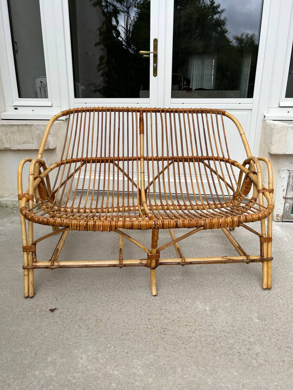 Vintage rattan bench