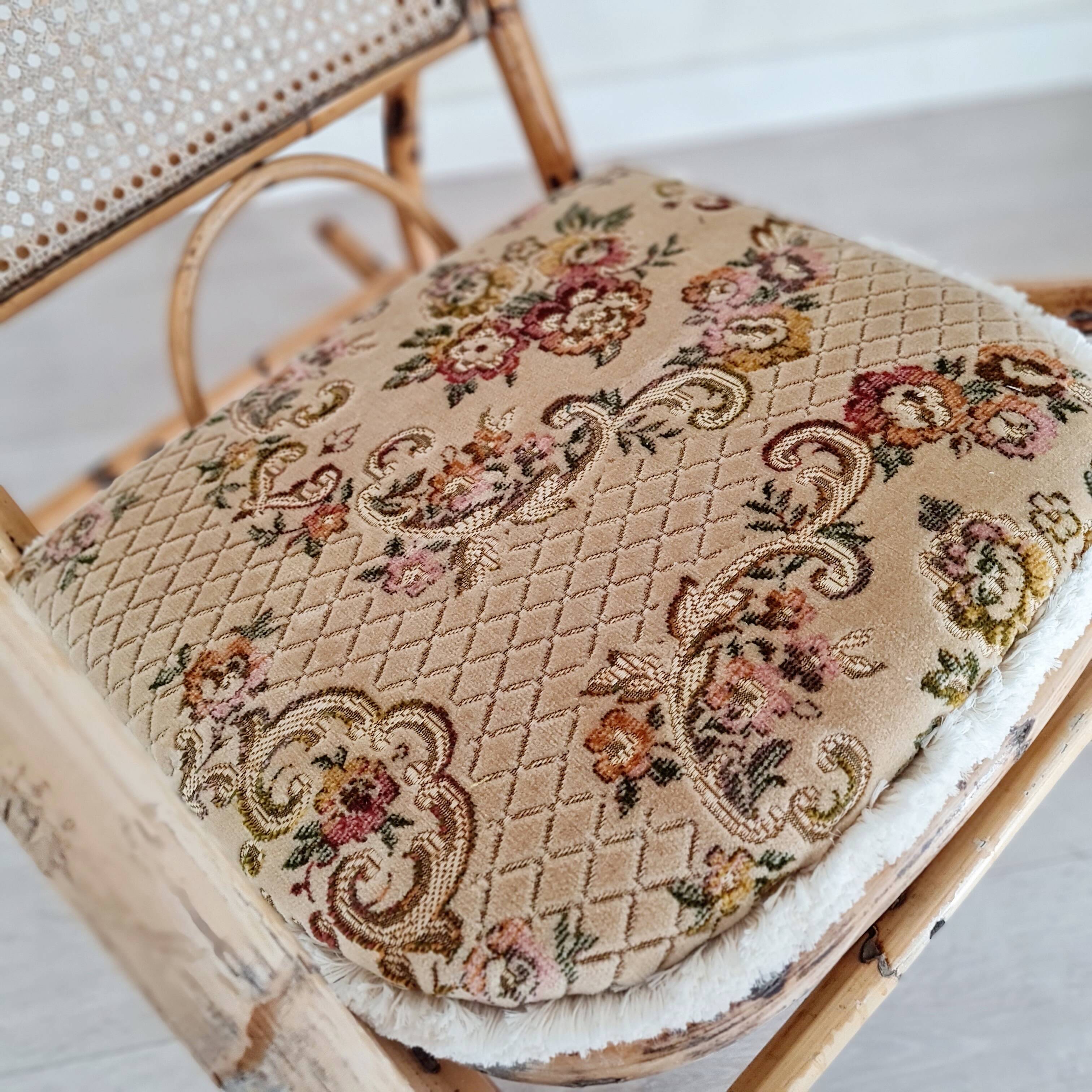 Cane rocking chair and upholstered seat