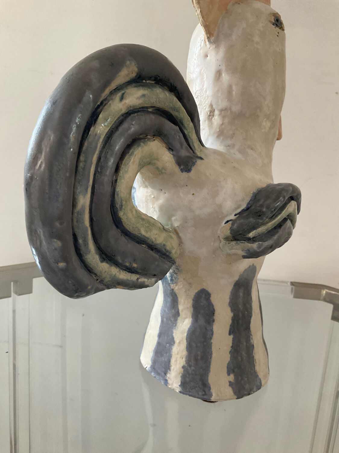 Vintage coq from the 60s in glazed stoneware