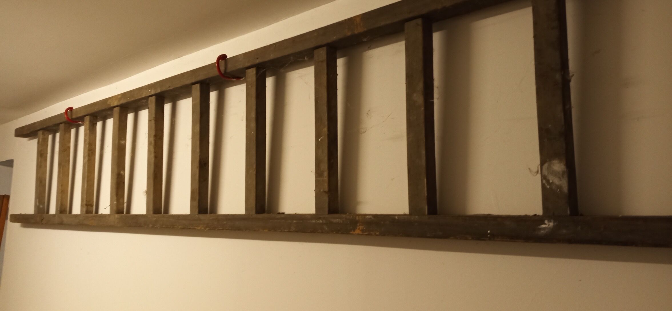 Old wooden flat roof ladder