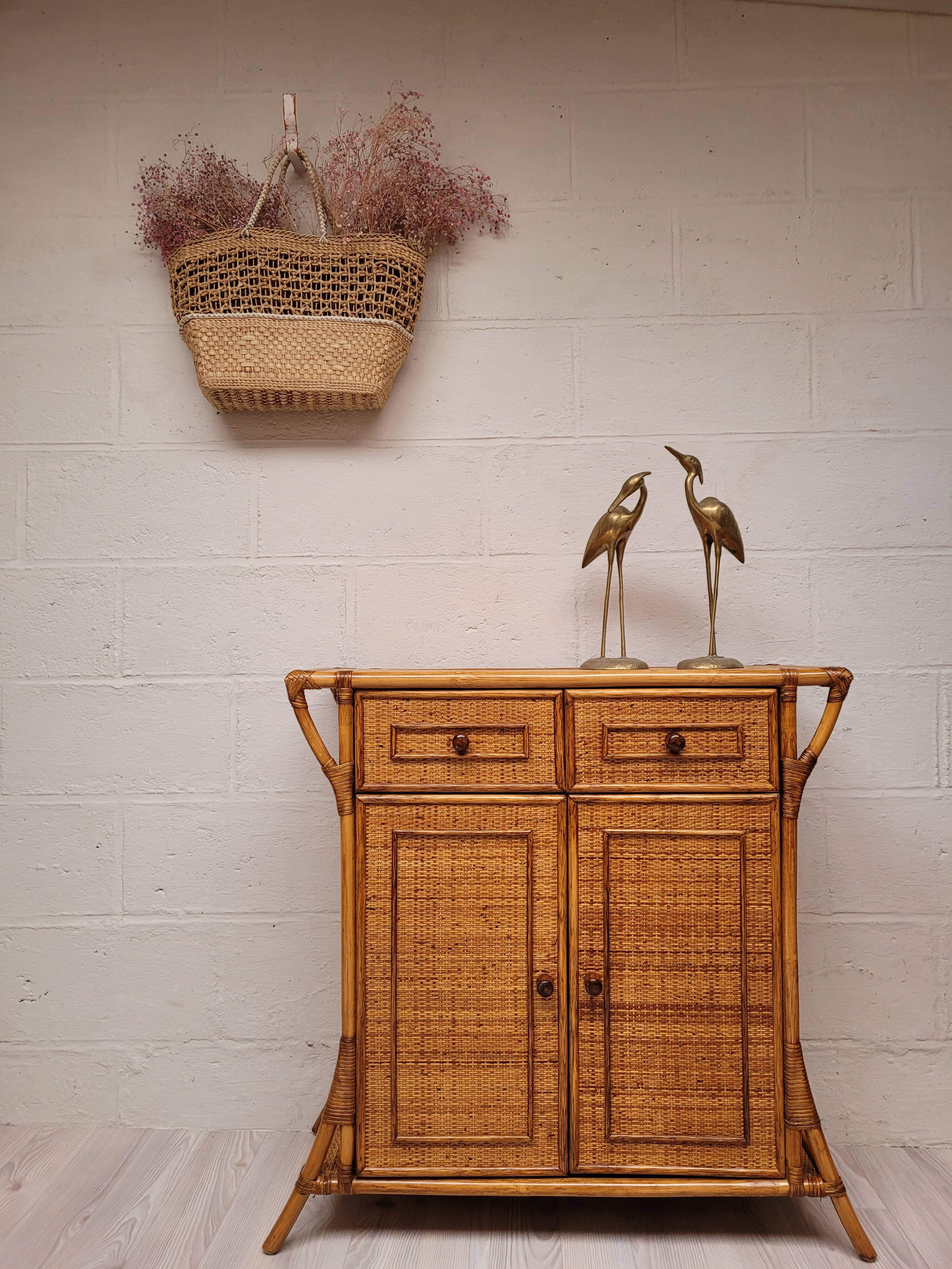 Bamboo and rattan chest of drawers from the 60s