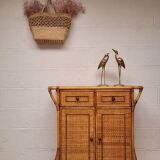 Buffet, commode en bambou et rotin, années 60