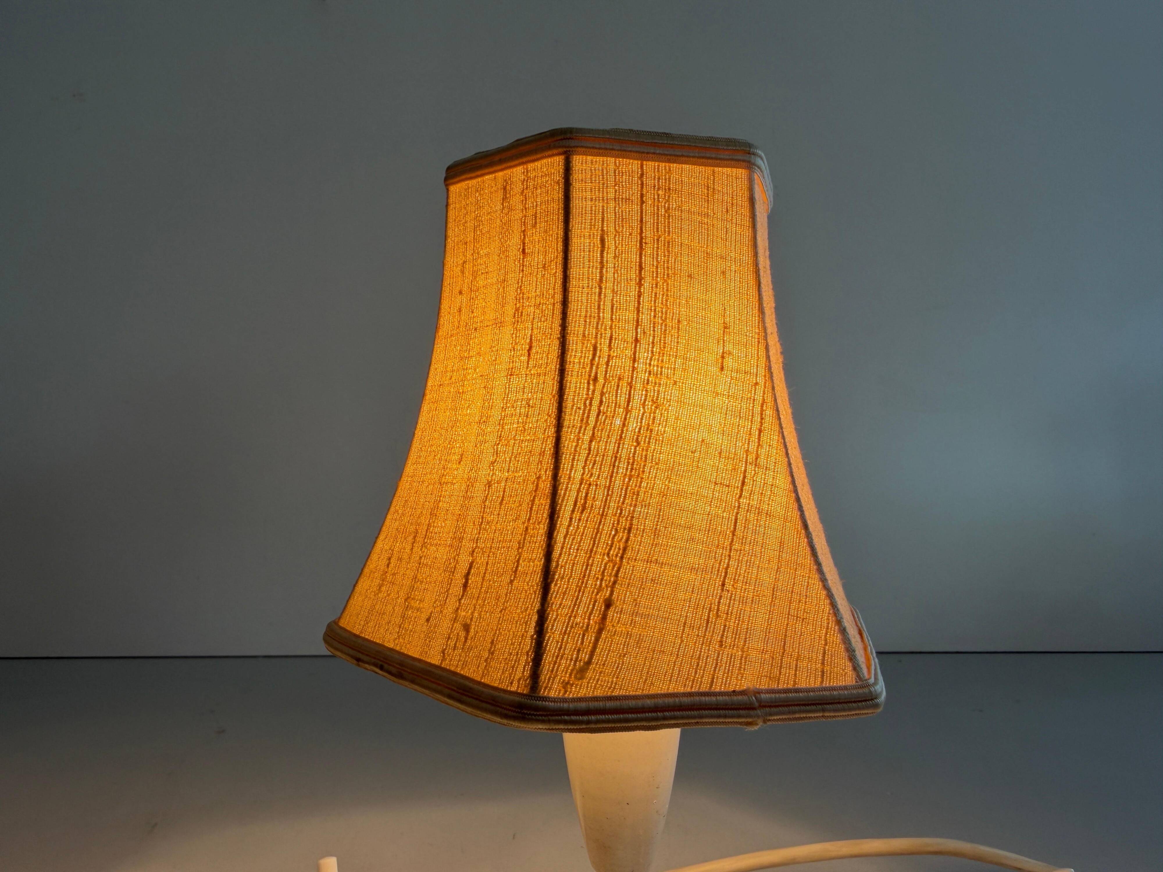 Paire de lampes de chevet du milieu du siècle en laiton et abat-jour en tissu, années 1960, Allemagne