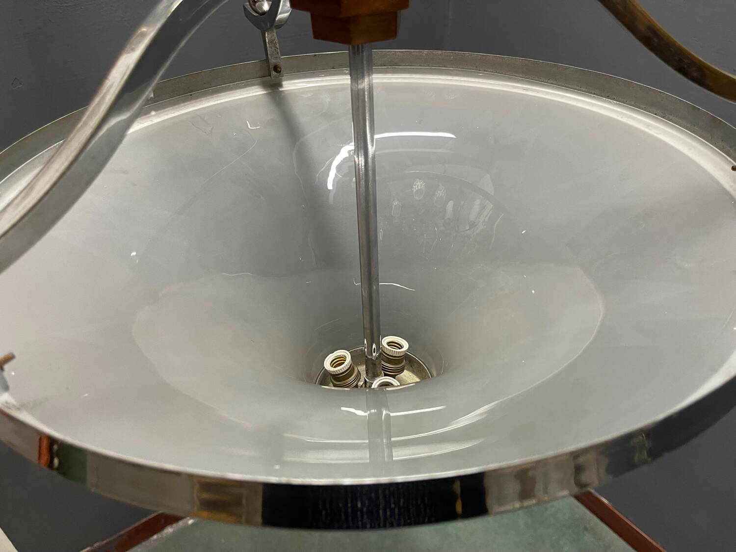 Art Deco Chrome and Murano Glass Pendant Light, Italy, 1950s