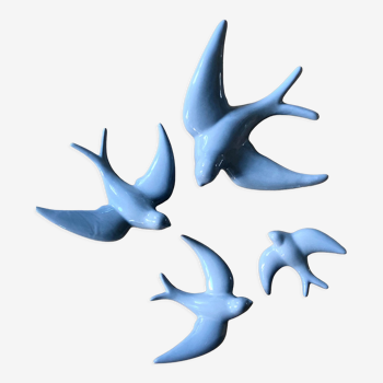 Ceramic swallows, set of 4, grey