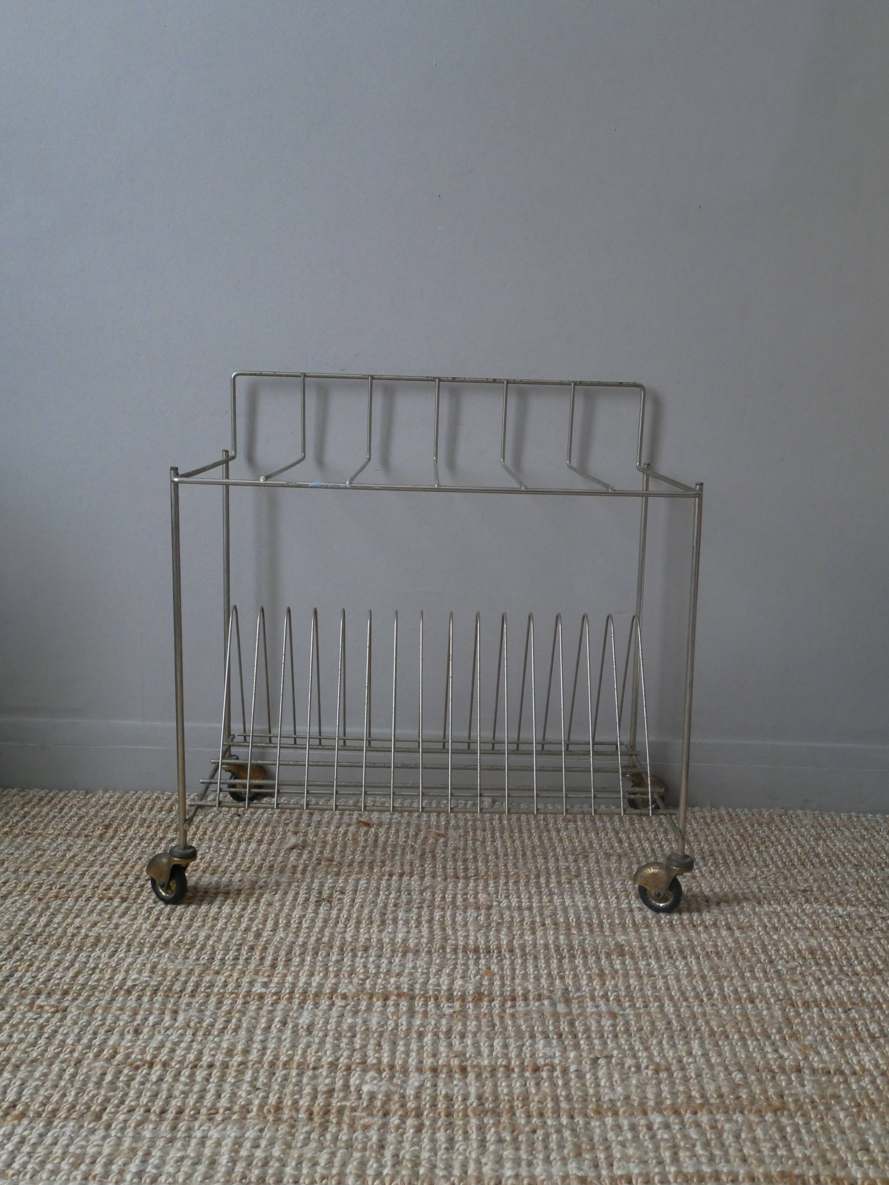 Vinyl table turntable gold metal wheels vintage storage storage side table serving trolley
