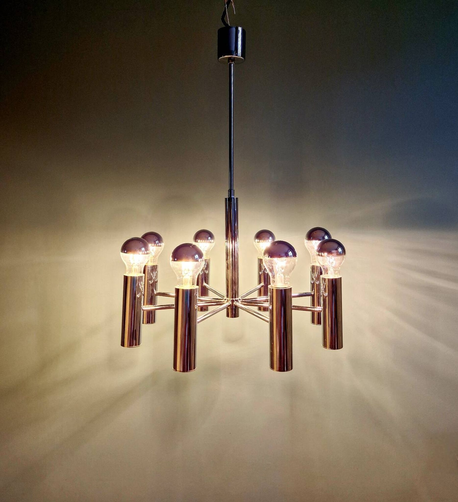 Lustre Space Age en métal chromé tubulaire, années 70