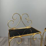 Pair of vintage side tables in gilt metal, with glazed ceramic tops