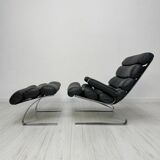 COR Sinus Black Leather Lounge Chair with Ottoman