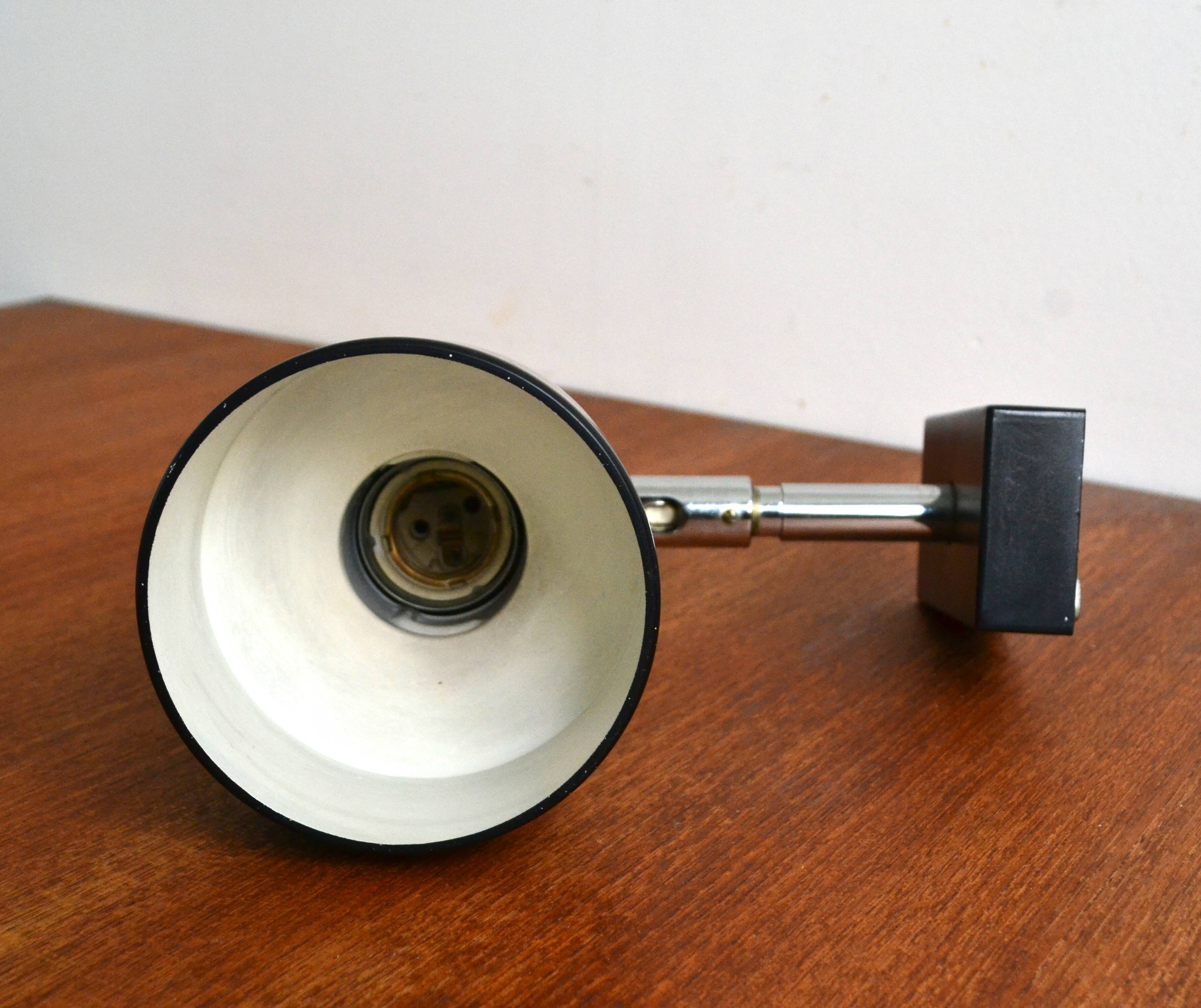ERCO wall light spotlight 70s chrome black metal