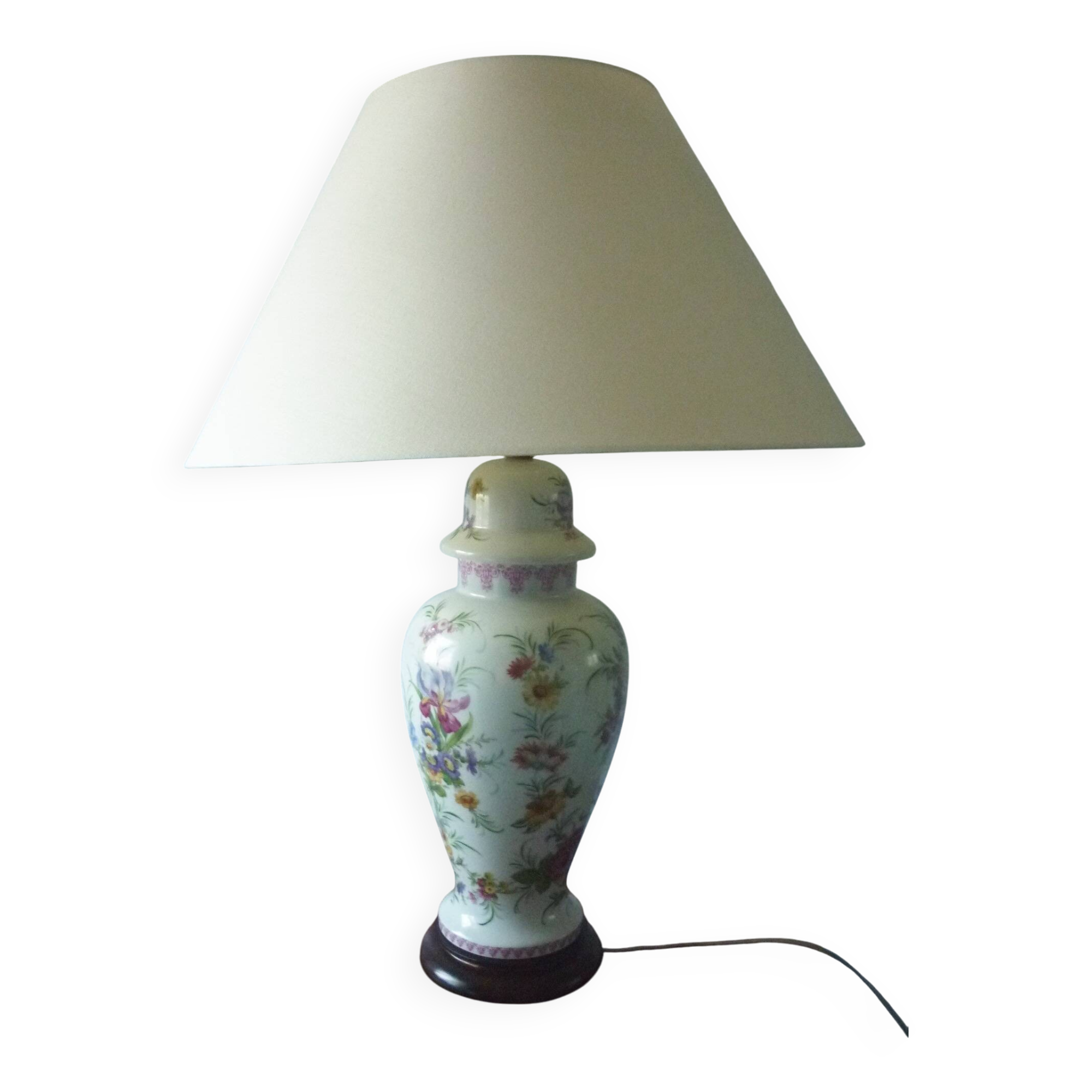 Painted porcelain lamp with flower decoration 67 cm